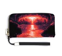 Atom Bomb Mushroom Cloud Leather Wallet Fashion Purse Long Pouch with Wrist Strap for Men Women