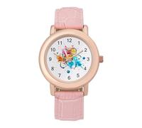 Atom Symbol Watercolor Women's PU Leather Strap Watch Analog Quartz Watch Casual Wristwatch for Home Work