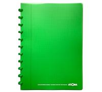 Atoma - A4 Notebook with Rings - 72 Removable Sheets (144 Pages) with Margin - Recyclable Polypropylene Cover (Green - Squared (5 x 5 mm)