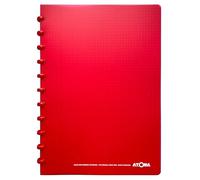 Atoma - A4 Ring Notebook - 72 Detachable Sheets (144 Pages) with Margin - Recyclable Polypropylene Cover (Red - Squared (5 x 5 mm))