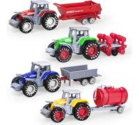 AtomDream Tech 4 Pack Farm Tractor Toys with Trailers, Plastic & Die Cast Detachable Alloy Tractors & Trucks for Kids Ages 3-8, Mini Farming Vehicles for Boys, Christmas & Birthday Gift, Cake Toppers