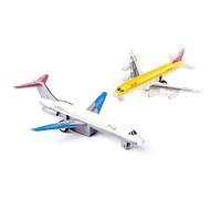 AtomDream Tech Pull Back Aeroplane Toys 2 Pack, Plastic & Die Cast Metal Toy Airplanes for Kids Ages 3-6, Friction Powered STEM Learning Planes, Christmas & Birthday Gift for Boys & Girls
