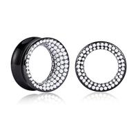 Atomhole 2PCS Classic 5A Cubic Zirconia Ear Tunnels Gagues Hypoallergenic Ear Plugs Stretcher Expander 00g 0g Body Piercing Jewelry, 10mm(00G), Metal, no gemstone