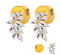 Atomhole 2PCS Ear Gauges Plugs with Cubic Zirconia Dangle Stainless Steel Double Flared Earring Tunnels Hypoallergenic DIY 0G 00G Ear Expander Stretcher Piercing Jewelry for Wedding(8mm-16mm), 12mm(1