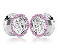 Atomhole Hollow Patterns Ear Gauges Plugs with Cubic Zirconia, Stainless Steel Screw Back Tunnels, Hypoallergenic 0g 00g Ear Expander Stretchers Body Piercing Jewelry(8mm-16mm)