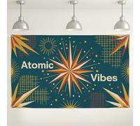 Atomic Aesthetic Retro Wall Backdrop, Colorful Candy Geometric Party Decorations, Teal Indoor/Outdoor Picture Background for Events 71x43 Inch
