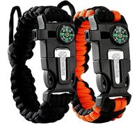 Atomic Bear Paracord Bracelet (2 Pack) - Adjustable - Fire Starter - Loud Whistle - Perfect for Hiking, Camping, Fishing and Hunting - Black & Black+Orange
