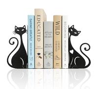 Atomic Cat Metal Bookends Set of 2 Cute Book Ends for Shelves Bookshelf Decorative Objects Home Office Desk Bookshelf Decor Gift for Cat Lovers and Reading Enthusiasts (Black)