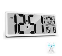 Atomic Clock 15" Digital Wall Clock Battery Operated Atomic Wall Clock Digital Alarm Clock with Day Date & Temperature Large Digital Wall Clock for Wall Bedroom Living Room Classroom Home Office
