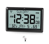 Atomic Clock,16.7" Large Display Digital Wall Clock Battery Operated,Digital Calendar Auto Setting Desk Clocks with Indoor Temperature