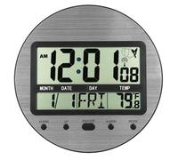 Atomic Clock, 9.25 Inch Round Self-Setting Digital Wall Clock Battery Operated with Temperature, Date and Seconds - Auto DST, Easy to Set, Aluminum Silver