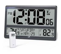 Atomic Clock/Never Needs Setting, Battery Operated, Atomic Wall Clock with Indoor Temperature & Humidity, Wireless Outdoor Sensor, Large Display Digital Calendar Clock for Elderly, Office, Bedroom