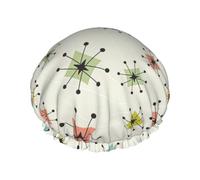 Atomic Stars Pattern Double Layer Swimming Cap for Women to Cover Long Thick Hair Reusable Waterproof Bonnet