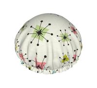 Atomic Stars Pattern Print Premium Double Layer Shower Cap For Women With Reusable Shower Cap For Hair - Waterproof Plastic Cap - Shower Caps For Long, Short And Curly Hairs