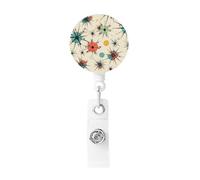 Atomic Stars Retro Pattern Badge Reel Retractable Badge Holder with Keychain Id Clips for Badges Lightweight Plastic Name Card Holders for Nurses Office Teacher