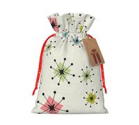 (Atomic Stars Retro Pattern) Christmas Burlap Gift Bags, Eco-Friendly Polyester Drawstring Pouches For Holiday, Birthday & Party Gift Packaging M