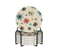 Atomic Stars Retro Pattern Coasters Set of 6 Ceramic Coaster with Holder Absorbent Coasters for Drinks Heat Resistant Coffee Table Coasters Cup Pad for Kitchen Office Home Decoration