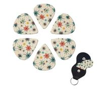 Atomic Stars Retro Pattern Guitar Picks 6 Pack Guitar Plectrums with Picks Holder Celluloid Plectrums Includes Thin, Medium, Heavy Picks Plectrums for Acoustic Guitar Bass Picks 0.46mm