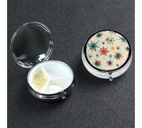 Atomic Stars Retro Pattern Pill Box 3 Compartment Round Metal Pill Case for Purse & Pocket, Portable Medicine Organizer Travel Pillbox Daily Pill Container Holder to Hold Vitamins, Fish Oil
