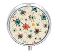 Atomic Stars Retro Pattern Pill Box Round Portable Small Pill Case Waterproof Travel Pill Box Organizer for Pocket Purse and Daily Convenience
