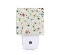 Atomic Stars Retro Pattern Plug-in Led Night Light with Motion Sensor Dusk to Dawn Sensor Backlit Nightlight for Bedroom Bathroom