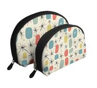 Atomic Stars Retro Pattern Print Shell-Shaped 2-Piece Makeup Bag Set Travel Cosmetic Organiser Stylish Storage for Beauty & Gifts for Women Girls