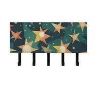 Atomic Stars Retro Pattern Print Wall Mounted Key Rack for Home, No Drilling Key Holder with 5 Hooks, Self Adhesive Keys Chain Organizer for Hallway, Keys Hanger Shelf for Office, Doorway Black