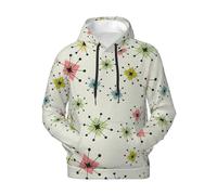 Atomic Stars Retro Pattern Print Winter Mens Hoodie Soft Warm Pullover Casual Wear For Gym Work Outdoor Activities Black