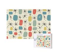 Atomic Stars Retro Pattern Printed 300 Pieces Jigsaw Puzzle with Storage Box, Wooden Puzzle for Adults and Kids, Family Fun Decorative Game, 40x28 CM