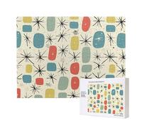 Atomic Stars Retro Pattern Printed 500 Pieces Jigsaw Puzzle with Storage Box, Wooden Puzzle for Adults and Kids, Family Fun Decorative Game, 52x38 CM