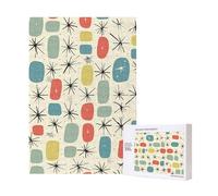 Atomic Stars Retro Pattern Printed Jigsaw Puzzle with Storage Box, Wooden Puzzle for Adults and Kids, 300 Pieces Family Fun Decorative Game, 28x40 CM