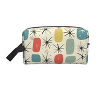 Atomic Stars Retro Pattern Printed Makeup Bag Travel Portable Cosmetic Bag Large Capacity Makeup Case Toiletry Handbag Organiser for Women