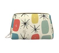 Atomic Stars Retro Pattern Printed Small Makeup Bag Portable Leather Make up Bag Travel Zipper Cosmetic Bags Organizer for Women