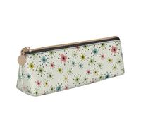 Atomic Stars Retro Pattern Printing Triangular Leather Pencil Case with Zipper Pen Pouchfor Boys Girls Pupil for Work and School