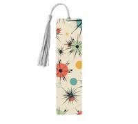 Atomic Stars Retro Pattern Wood Bookmark for Book Lovers Birthday Teachers Gift, Handmade Craft Book Marks Ornaments with Tassel Exquisite Reading Page Markers for Men Women