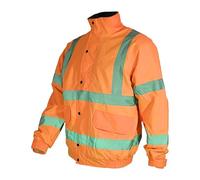 Atomic Workwear Fleece Lined Hi-Vis Bomber Jacket With Pack Away Hood | Waterproof Hi-Vis Coat With Elasticated Cuffs, Full Fleece Lining & Embroidery Access (UK, Alpha, 4XL, Regular, Regular, Orange)