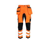 Atomic Workwear Slim Fit Stretch Hi-Vis Trouser with Removable Holster Pockets, Knee Pad Pockets, Reflective Tape, 65% Polyester 35% Cotton, Orange Black, 36W