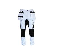 Atomic Workwear Stretch Painters Trouser with Removable Holster Pockets, Knee Pad Pockets, Modern Slim Fit, 65% Polyester 35% Cotton, White/Black, 32W