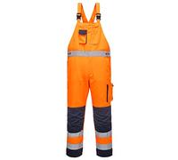 Atomic Workwear Two-Tone Hi-Vis Bib & Brace with Knee Pad Pockets (Large, Orange/Navy)