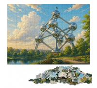 Atomium Brussels Belgium Travel Poster Jigsaw Puzzle for Adults, 500 Pieces | Puzzle for Adults - family tabletop activity at home.