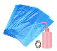 ATOMUS 100pcs Tattoo Bottle Bags & Covers, 15x25.6cm, 250ml Blue LDPE Squeeze Wash Bottles with 250ml Lab Bottle, Ideal for Tattoo Cleaning & Related Purposes