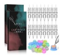 ATOMUS 20pcs 1003RL Tattoo Cartridge Needles with 20 Disposable Silicone Ink Cups for Tattoo Gun Pen Liner Pattern Permanent Eyebrow