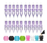 ATOMUS 20pcs Cartridge Needles - 5pcs 7RS 9RS 5M1 7M1 Purple for Tattoo Gun Pen Shader Pattern With Disposable Skull Ink Cups for Rotary Machine Supplies