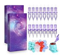 ATOMUS 20pcs Purple Tattoo Cartridge Needles 5pcs 1007RS 9RS 7M1 9M1 Tattoo Needles for Tattoo Gun Pen Shader Pattern with 20pcs Disposable Skull Ink Cups for Pen Rotary Machine Tattoo Supplies