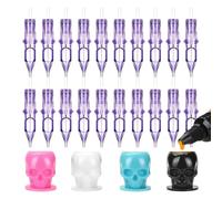 ATOMUS 20pcs Tattoo Cartridge Needles 1203RL Purple Tattoo Needles for Pen Liner Pattern with Disposable Skull Ink Cups for Pen Rotary Machine Supplies