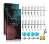 ATOMUS 20pcs Tattoo Cartridge Needles & 20 Disposable Ink Cups - 5pcs Each 1003RL, 1005RL, 1007RL, 1009RL - Tattoo Needles for Rotary & Coil Machines - Adults