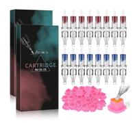 ATOMUS 20pcs Tattoo Cartridge Needles & 20 Disposable Ink Cups - 5pcs Each 1009M1, 11M1, 11RM, 15RM - Tattoo Supplies for Rotary & Coil Machines - Adults
