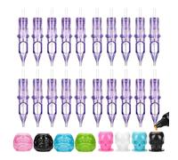 ATOMUS 20pcs Tattoo Cartridge Needles 5pcs 3RL 5RL 7RL 9RL Purple Needles for Tattoo Gun Pen Liner Pattern with Disposable Skull Ink Cups for Pen Rotary Machine Supplies