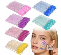 ATOMUS 300 Pack Mascara Wands Disposable Eyelash Mascara Eyebrow Brushes Applicator 6 Colors Makeup Cosmetic Brush with Crystal Handle for Eyelash Extensions Use