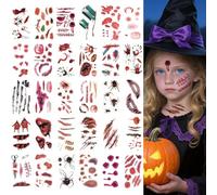 ATOMUS 50PCS Halloween Scar Tattoos Stickers Zombie Makeup Halloween Face Temporary Tattoos Stickers Fake Scab Blood Special Costume Make up